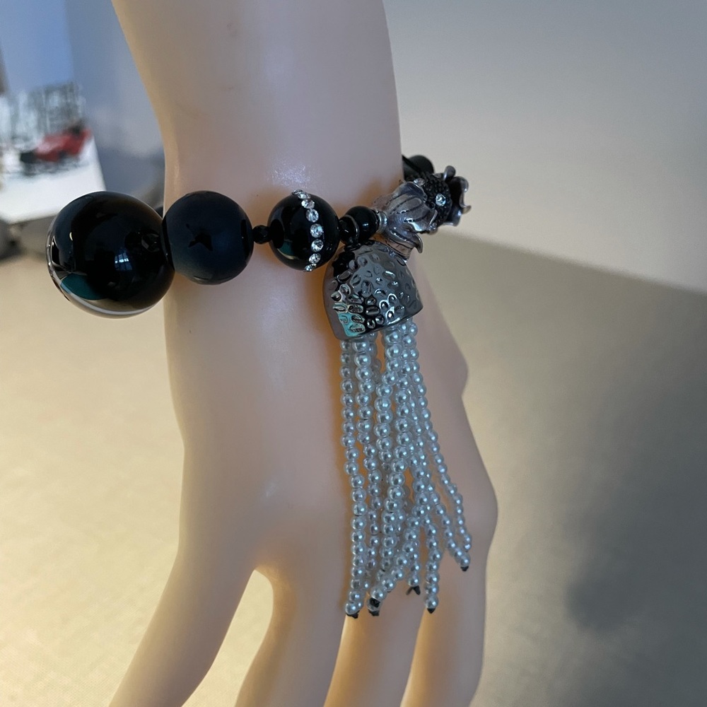 Paulette Beautiful Onyx And Pearl Bracelet By Paulette